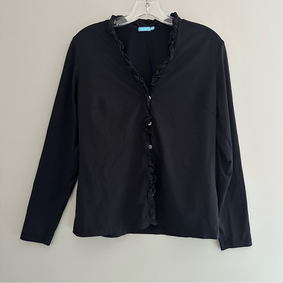 J. McLaughlin Catalina Cloth Black button down ruffle blouse - Picture 1 of 5